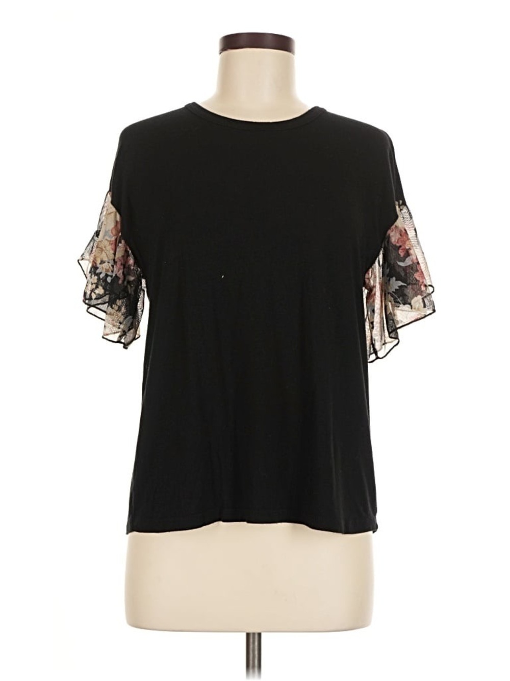 Kim & Cami Black Floral Flutter Sleeve Women's Top size XL